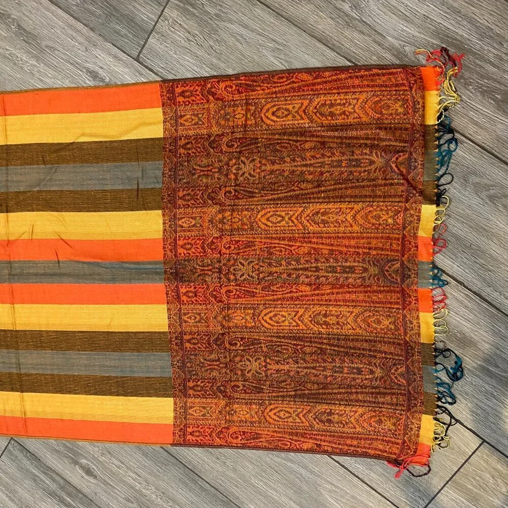 Fall Tone Striped Oversized Pashmina Scarf